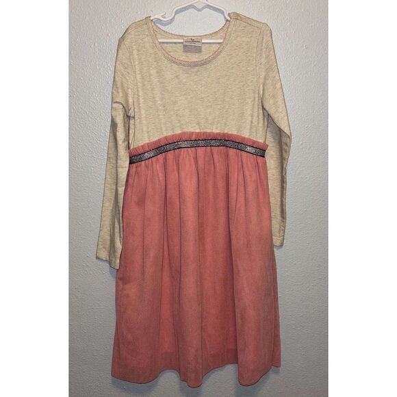 Hanna Andersson‎ Long sleeve Oatmeal Pink Tulle Midi Dress Sz 8 Preppy Princess - Picture 1 of 6